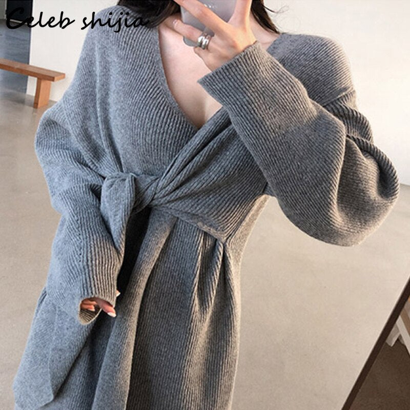 dress spaghetti knitted sleeve Long Sleeve Tie Open Back Mini Bodycon Dress In Stone Crochet Knit | EGO US
