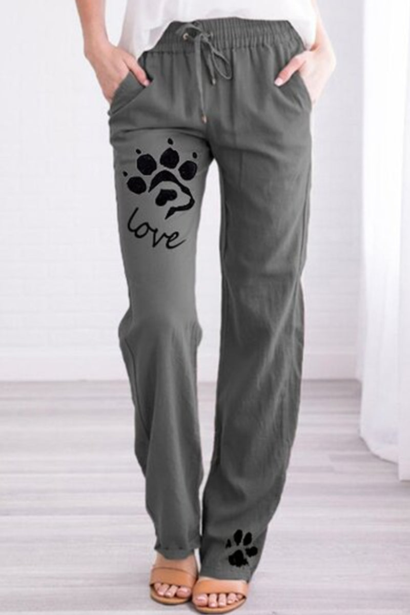 Women's Plus Size Cotton And Linen Dog Paw Print Casual Pants Women's Plus Size Cotton And Linen Dog Paw Print Casual Pants