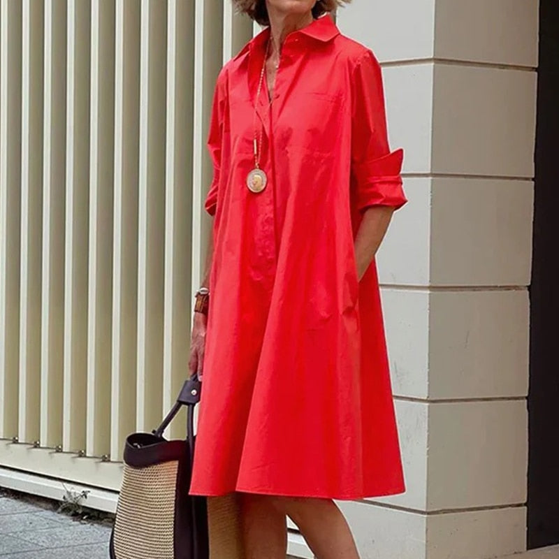 casuall dress autumn Elegant Casual Solid Button-up Tops Lapel Long Sleeve Co – Sheingraceful Spring fashion dresses that Style:Traditional Suitable For Autumn Clothing Size:2 YEAR