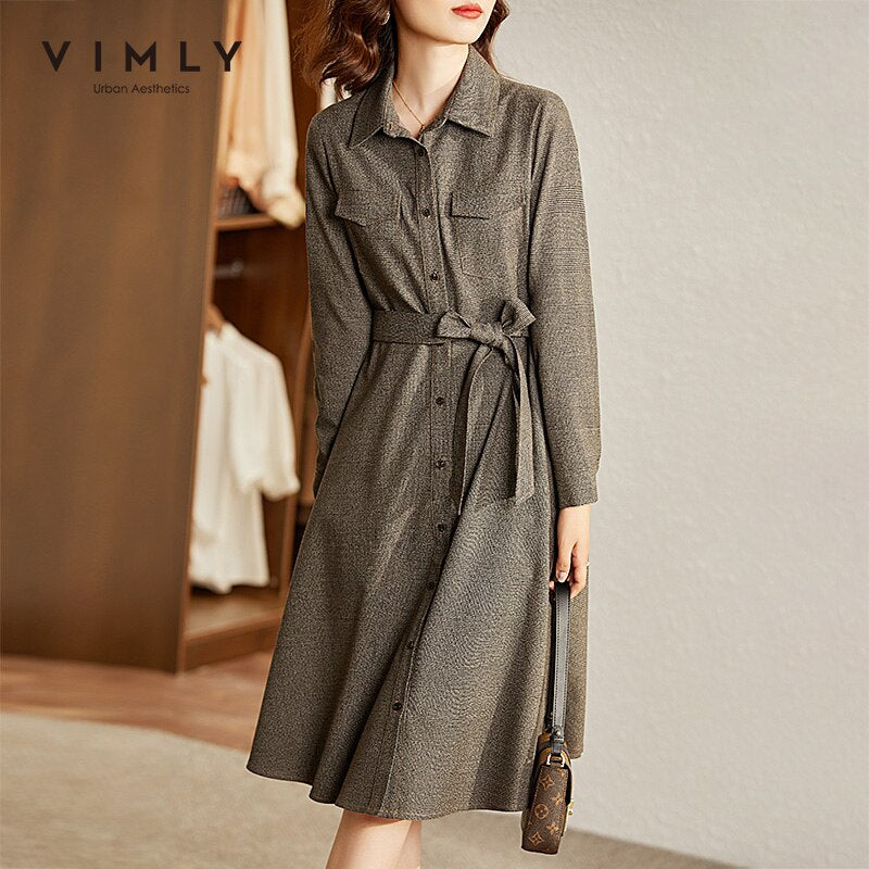 VIMLY New Autumn Dresses For Women Fashion High Waist Long Dress Sash Sheingraceful VIMLY New Autumn Dresses For Women Fashion High Waist Long Dress Sash Sheingraceful