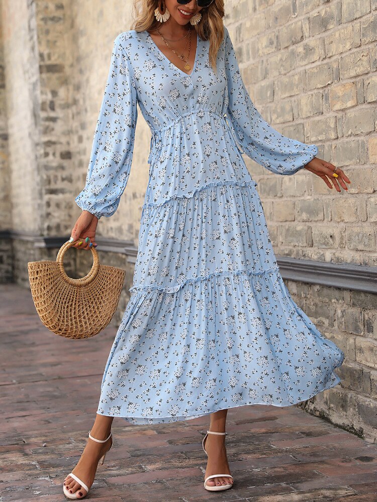 long sleeve casual long dresses Women Autumn Long Sleeve Floral Print Dress Fashion Patchwork Casual – Sheingraceful