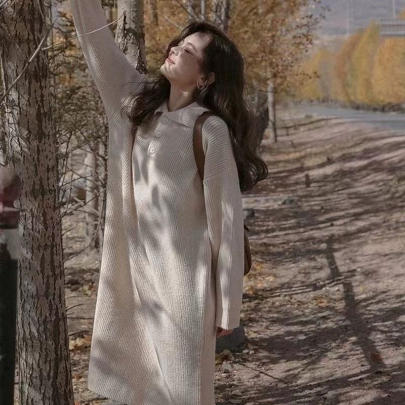 loose sweater dresses Women Buttons Lapel Loose Sweater Dress For Women Full Sleeve Female –  Sheingraceful