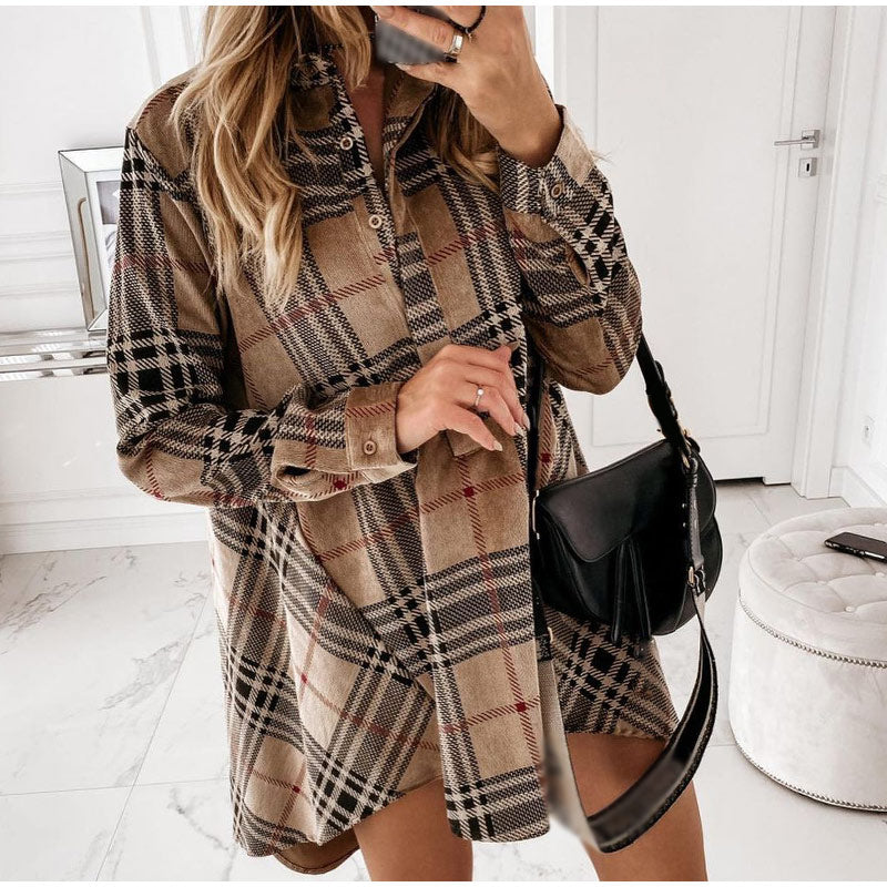 fitted lace wedding dress Vintage 70's Brown Plaid Long-Sleeve Wool Dress