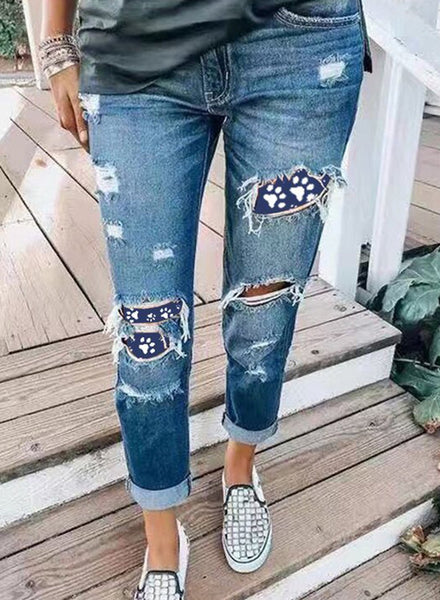 High Waist Animal Print Patches Jean