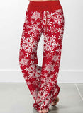 Woman's Christmas Drawstring Mid Waist Straight Casual Pants