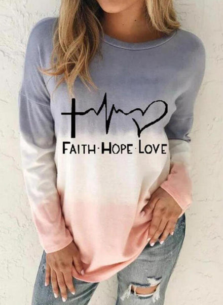 Women's Sweatshirts Round Neck Long Sleeve Letter Color Block Daily Pullovers