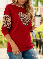 Women's Sweatshirts Leopard Heart-shaped Print Long Sleeve Round Neck Casual Sweatshirt