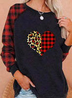 Women's Sweatshirts Round Neck Long Sleeve Solid Plaid Leopard Casual Daily Sweatshirts