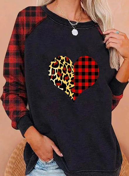 Women's Sweatshirts Round Neck Long Sleeve Solid Plaid Leopard Casual Daily Sweatshirts