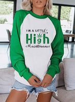 Women's Sweatshirts Round Neck Long Sleeve Solid Color Block Letter Sweatshirts