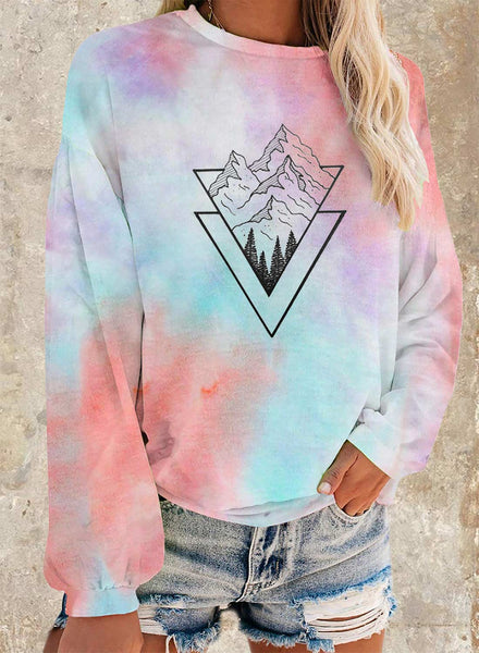 Women's Sweatshirts Tiedye Color Block Long Sleeve Round Neck Daily Sweatshirt
