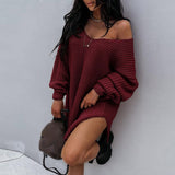 Casual Solid Irregular Party Dresses Women Fashion Long Sleeve Knitted Sweater Office Lady Elegant Long Sleeve Dress
