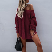 Casual Solid Irregular Party Dresses Women Fashion Long Sleeve Knitted Sweater Office Lady Elegant Long Sleeve Dress