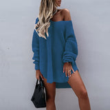 Casual Solid Irregular Party Dresses Women Fashion Long Sleeve Knitted Sweater Office Lady Elegant Long Sleeve Dress