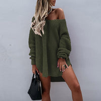 Casual Solid Irregular Party Dresses Women Fashion Long Sleeve Knitted Sweater Office Lady Elegant Long Sleeve Dress