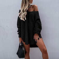 Casual Solid Irregular Party Dresses Women Fashion Long Sleeve Knitted Sweater Office Lady Elegant Long Sleeve Dress