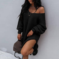 Casual Solid Irregular Party Dresses Women Fashion Long Sleeve Knitted Sweater Office Lady Elegant Long Sleeve Dress