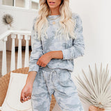 new tie dye printed long sleeve pants casual home wear set (women om9475)