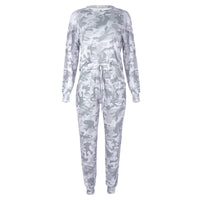 new tie dye printed long sleeve pants casual home wear set (women om9475)
