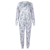 new tie dye printed long sleeve pants casual home wear set (women om9475)