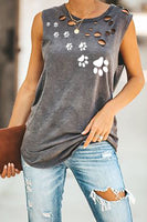 Women's  Dog Paw Round neck sleeveless printed T-shirt women