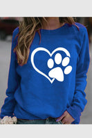 Women's Love dog paw footprint print round neck sweater women