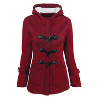 Women's plus size cotton-padded  middle and long hooded blended horn leather buckle outwear