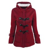 Women's plus size cotton-padded  middle and long hooded blended horn leather buckle outwear