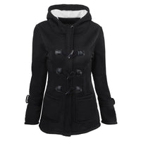 Women's plus size cotton-padded  middle and long hooded blended horn leather buckle outwear