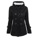 Women's plus size cotton-padded  middle and long hooded blended horn leather buckle outwear