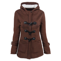 Women's plus size cotton-padded  middle and long hooded blended horn leather buckle outwear