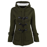 Women's plus size cotton-padded  middle and long hooded blended horn leather buckle outwear