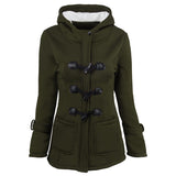 Women's plus size cotton-padded  middle and long hooded blended horn leather buckle outwear