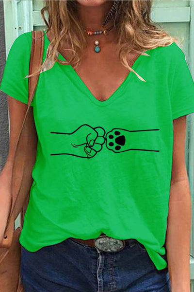 Women's Dog Paw V-neck loose T-shirt