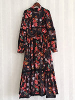 Women dress Vintage Flowers Printed Lace Lantern Sleeve Long Elegant Party