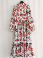 Women dress Vintage Flowers Printed Lace Lantern Sleeve Long Elegant Party