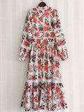 Women dress Vintage Flowers Printed Lace Lantern Sleeve Long Elegant Party