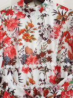 Women dress Vintage Flowers Printed Lace Lantern Sleeve Long Elegant Party