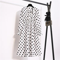 Women's Casual Dresses Female Vintage Floral Printed Chiffon Long Sleeve Bow Midi