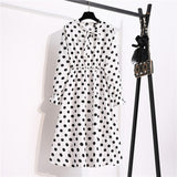 Women's Casual Dresses Female Vintage Floral Printed Chiffon Long Sleeve Bow Midi