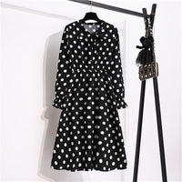 Women's Casual Dresses Female Vintage Floral Printed Chiffon Long Sleeve Bow Midi