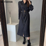 Elegant Lapel Polka Dots Women A-line Dress Full Sleeve Single-breasted vestidos