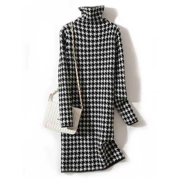korean fashion sweater dress Oversized knee-length sweater dress for winter