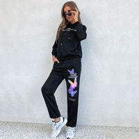 Women's casual printed long sleeve Hooded Sweater Set (women). sports
