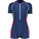 Women's contrast color matching one-piece zipper flat angle belly covering swimsuit