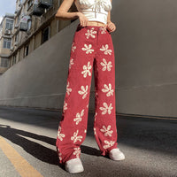 print design, high waist and wide leg jeans, women's street hanging, floor dragging