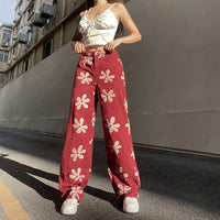 print design, high waist and wide leg jeans, women's street hanging, floor dragging