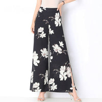 Women's print cool elastic waist, thin style, wide leg pants, high waist , open, loose and thin, foreign style