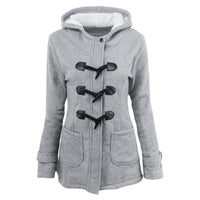 Women's plus size cotton-padded  middle and long hooded blended horn leather buckle outwear