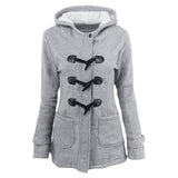 Women's plus size cotton-padded  middle and long hooded blended horn leather buckle outwear